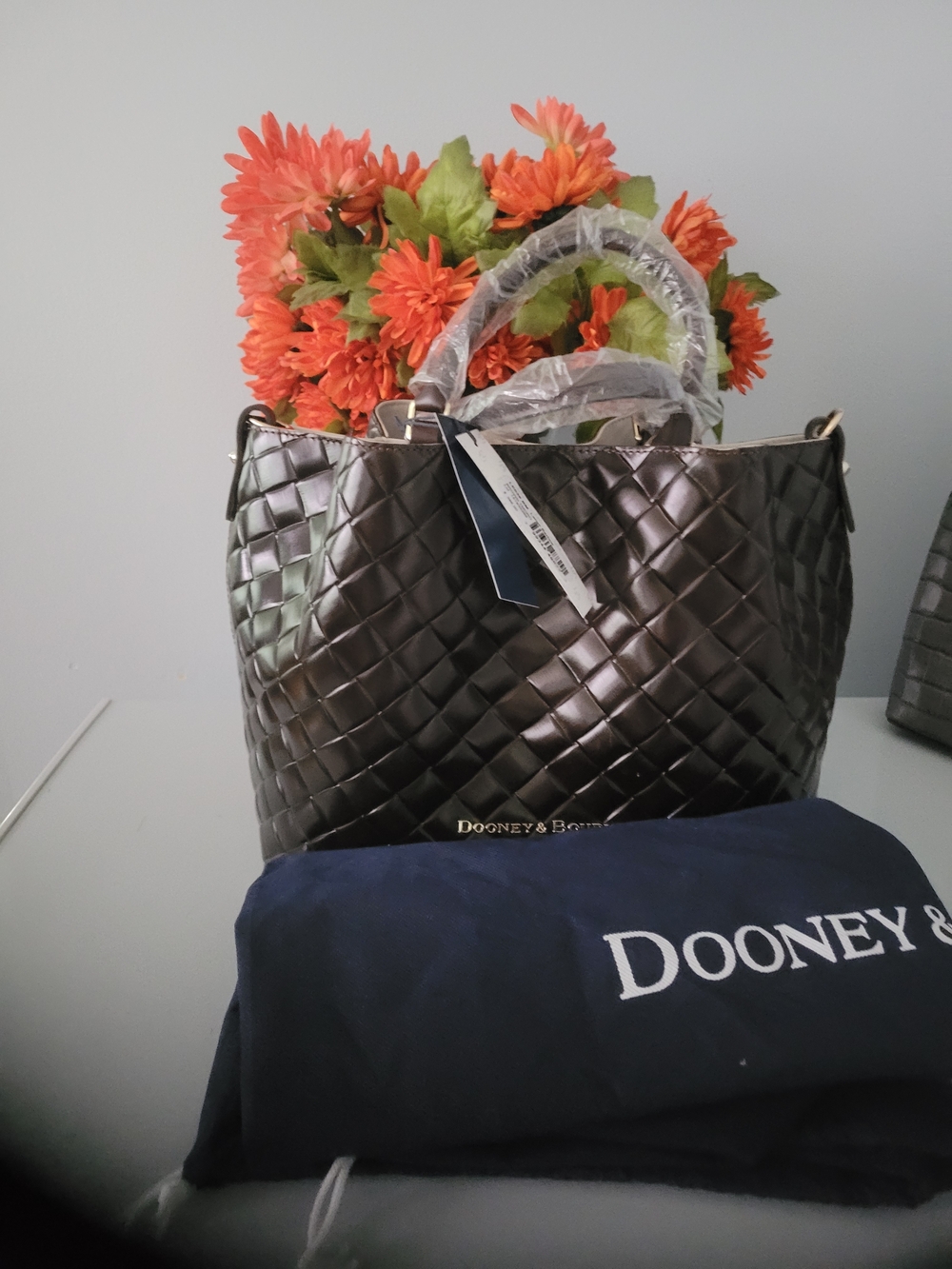 Dooney & Bourke Dark Brown Woven Tote with Top Handles